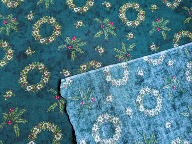 Bottle Green Christmas Wreaths Cotton Fabric Christmas Fabric, Festive Fabric, Holiday Fabric